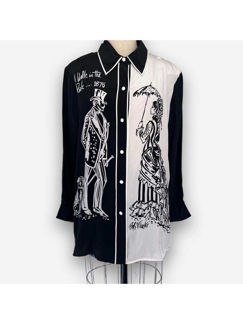 Bob MACKIE Vintage Silk Blouse Victorian Black & White New